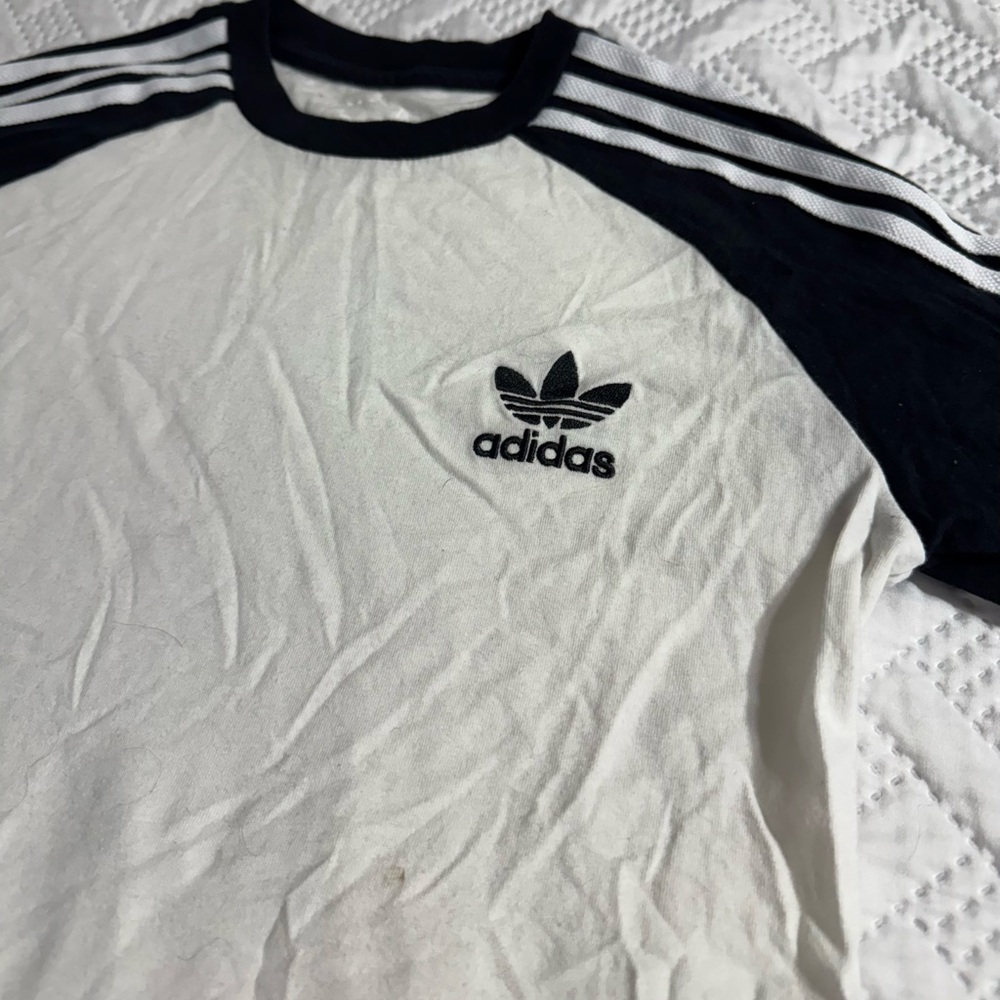 Adidas Black White Triple Stripe Long Sleeve Activewear Shirt Youth Boy 13-14 - Picture 6 of 13